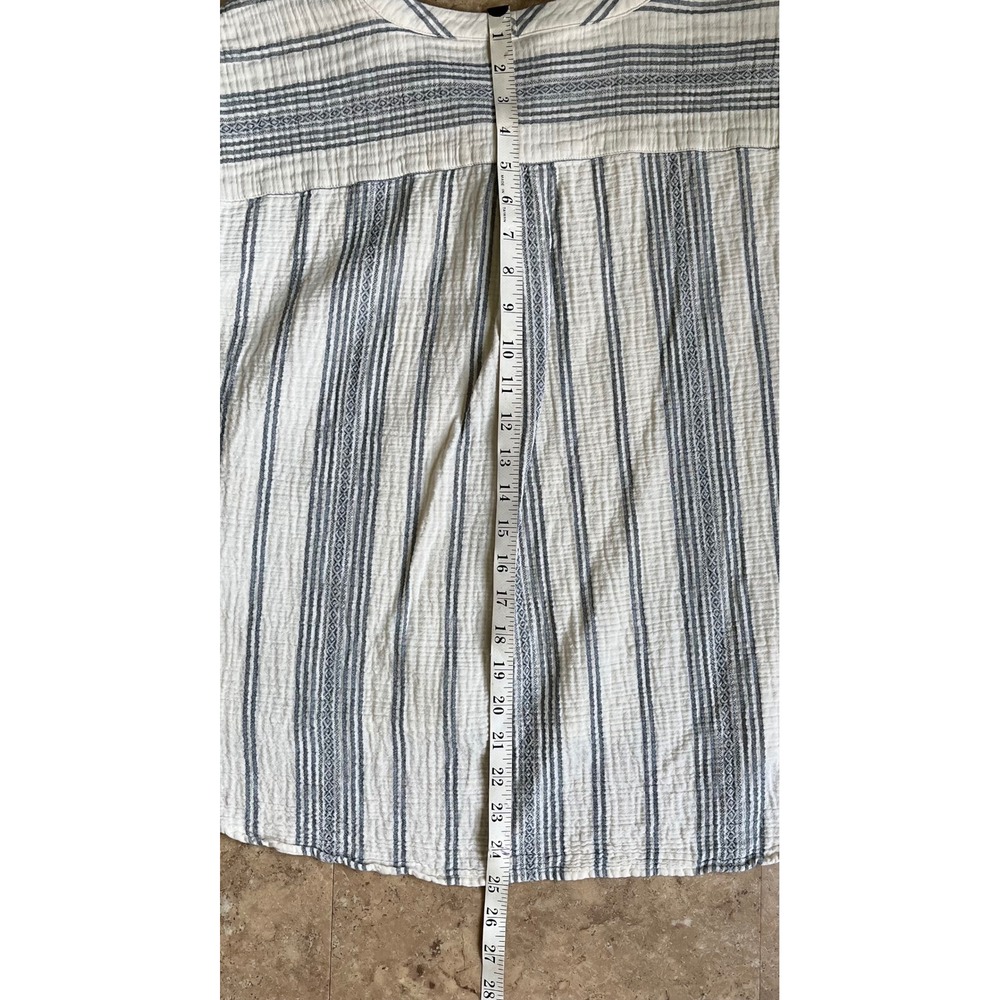 Faherty Womens Organic Cotton Gauze Henley Top Blue Cream Striped Blouse Large - Picture 7 of 8